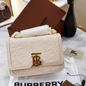 Home first copy burberry tb monogram quilted shoulder bag – white