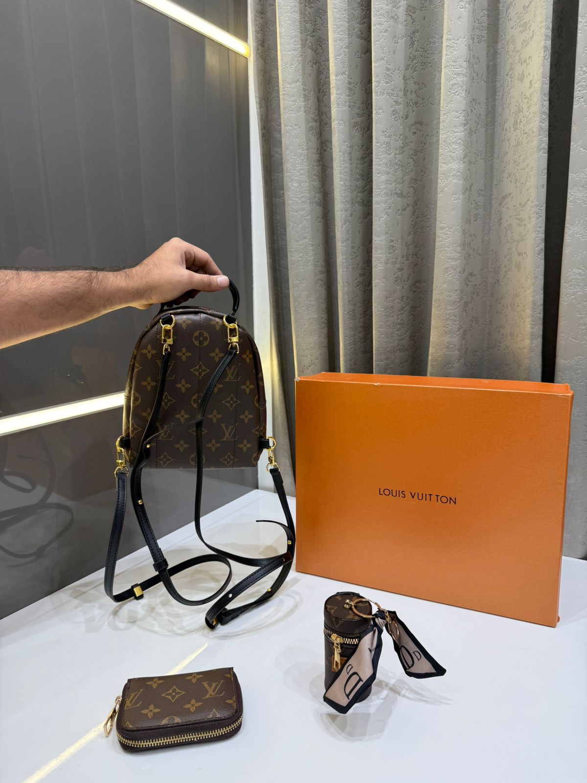 first copy louis vuitton brown premium gift set backpack with og box first copy louis vuitton brown premium gift set backpack with og box