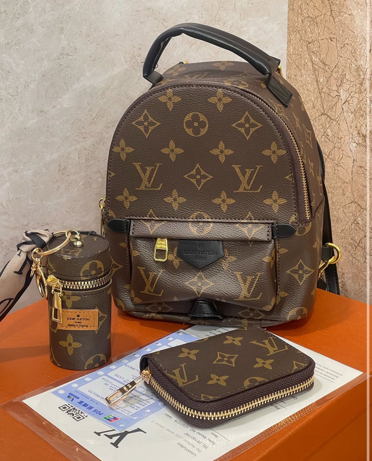first copy louis vuitton brown premium gift set backpack with og box first copy louis vuitton brown premium gift set backpack with og box