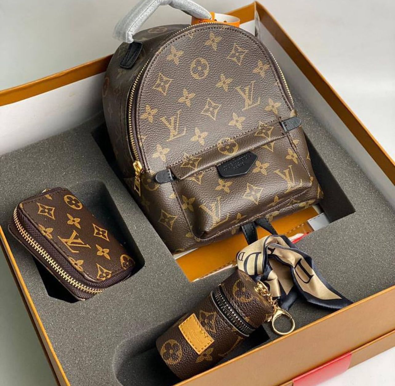 first copy louis vuitton brown premium gift set backpack with og box first copy louis vuitton brown premium gift set backpack with og box